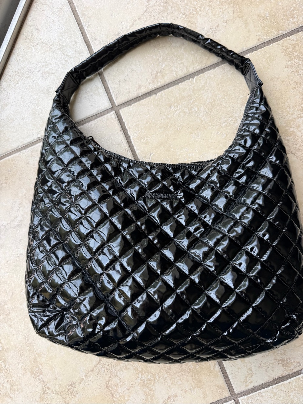 MZ WALLACE Large Quilted Shoulder Bag in Black Patent